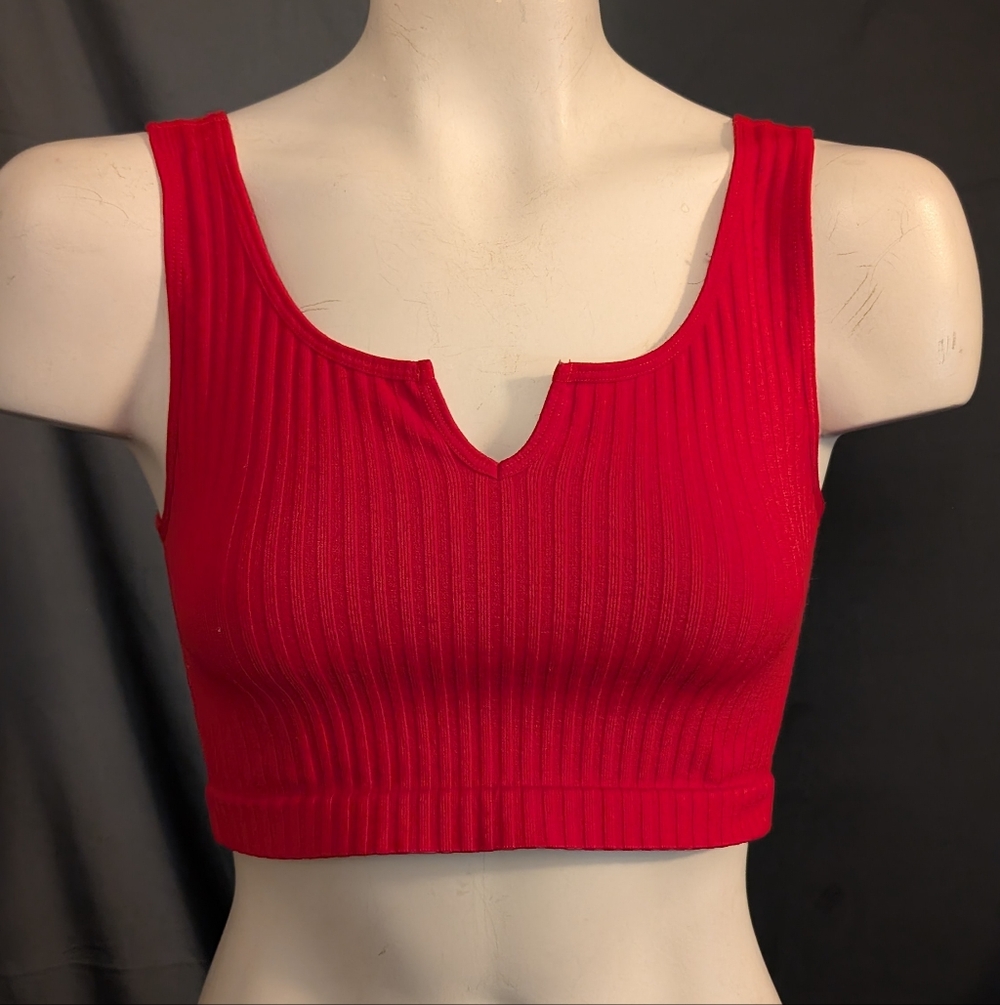 Red Ribbed Crop Top - Picture 1 of 3